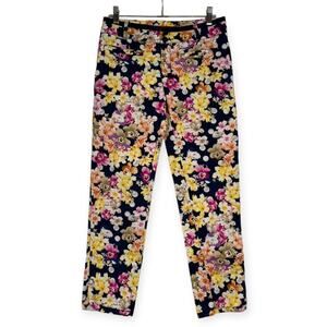 Anthropologie Cartonnier Floral Ankle Pants SIZE 4 Navy Stretch Cotton Pockets